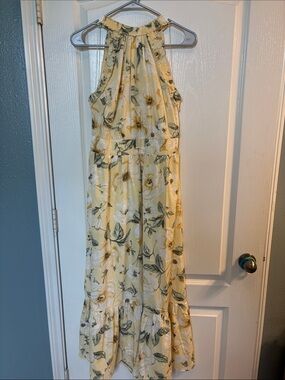 Halter Yellow Floral Maxi Dress with Ruffle Hem